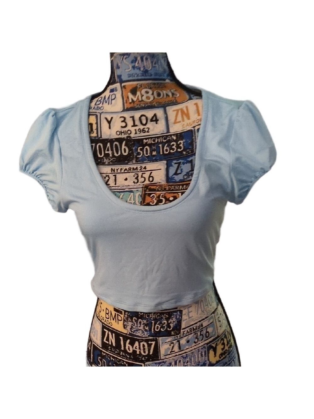Question Mark? Light Blue Crop Top With Tie On Back Size Small